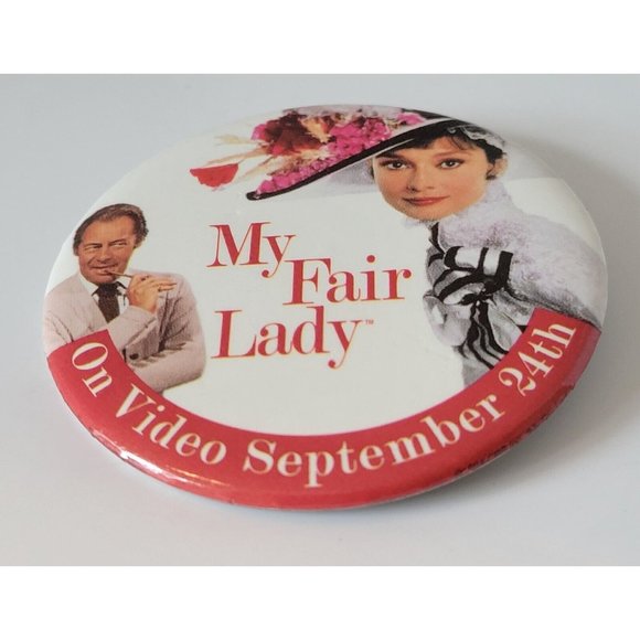 My Fair Lady Pin Back Button 1995 Employee Home Video Promo Audrey Hepburn - Picture 2 of 7
